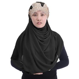 Lina & Lily Ladies Hijab Chiffon Headscarf with Golden Sequins & Glitter & Beads, black