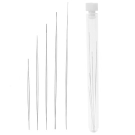GZSYWZ Pack of 5 Pearl Needles - 5 Sizes Stainless Steel Sewing Needles Long Straight Bead Needles Large Eye Beads Needle with Needle Bottle Sewing Needles for Crafts and Jewellery Making