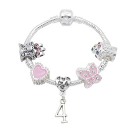4th Birthday Silver Plated Charm Bracelet for Girls with Gift Box (16)