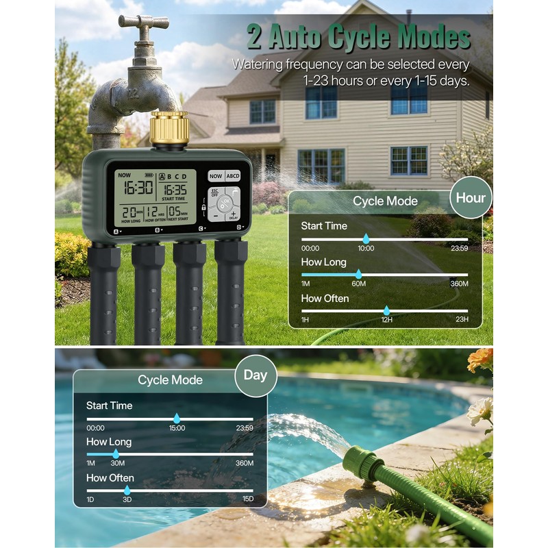 WILAWELS 4 Zone Brass Sprinkler Timer, Garden Hose Timer, Automatic