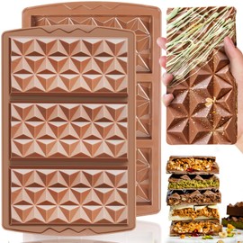 HKNMTT Chocolate Bar Mold Silicone, Large Stuffed Dubai Pistachio Deep Bar Moulds Kit 0.85 Inch Thick Big, Ideal for Homemade Making Candy Bar Bpa Free DIY Diamond Grid 2PCS