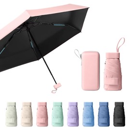 Sykrawki Travel Umbrella, Mini Umbrella, Small UV Umbrella, Windproof Umbrella with Capsule Cover, Portable Pocket Umbrella for Men and Women, pink
