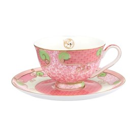 Maxwell & Williams Wicked Pink Goes Good with Green Footed Cup and Saucer in Glinda Gift Box, 200 ml Capacity, Pink