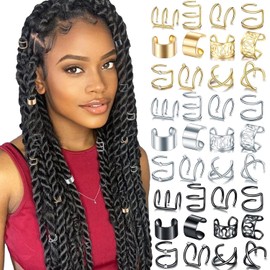 NAISKA 36 piezas de joyería para el cabello para trenzas, accesorios para rastas con cristales y diamantes de imitación, clips de metal para trenzas, clips para orejas sin perforar, cuentas para barba