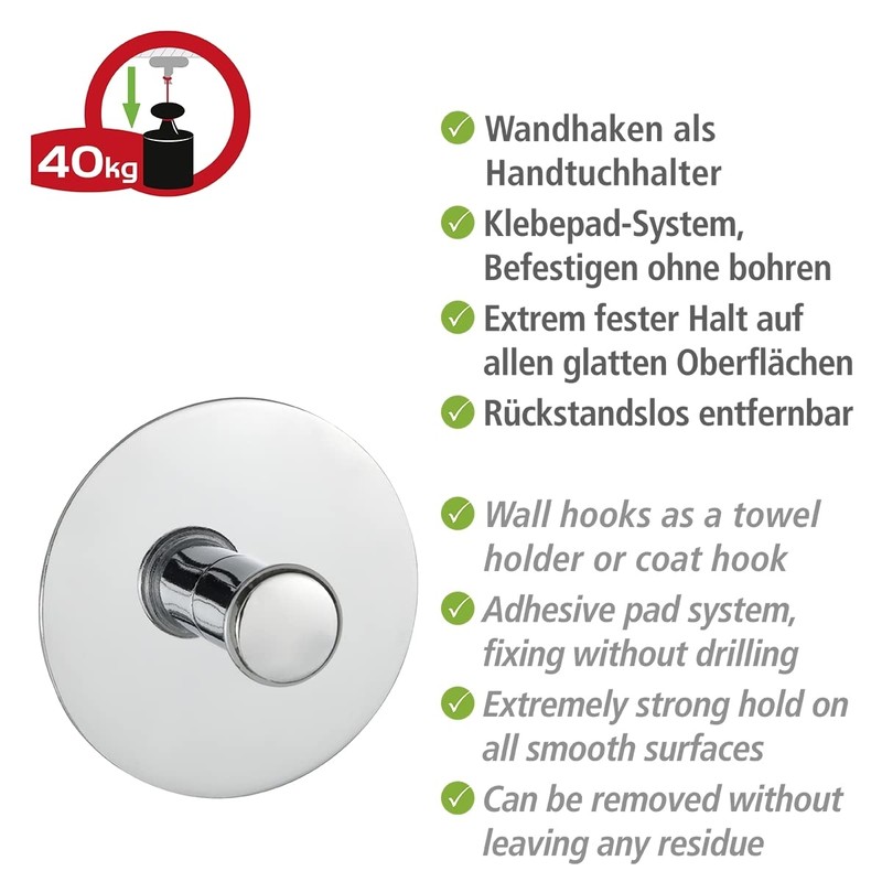 WENKO Turbo-Loc® crochet mural - fixer sans percer, Acier, 6