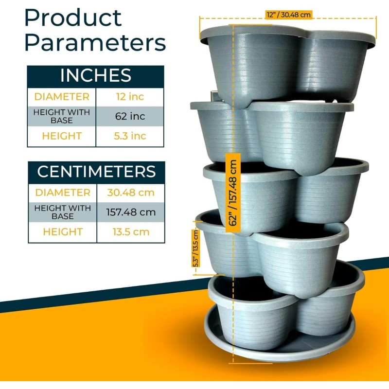 SunVara Planter Strawberry Vertical Stackable Tower 5 Tier Herb Outdoor