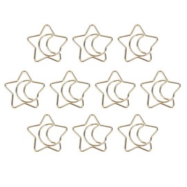 Akozon Paper Clip Pack of 10 Plastic Coated Electroplating Star Moon Paper Clips Funny Bookmarks Marking Clips Gold