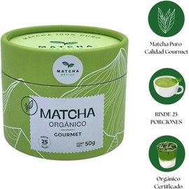 Matcha Gourmet Orgánico 50g Para Bebidas y Postres Aporta Antioxidantes Rinde Aprox 25 Tazas