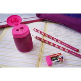 School Set Left Handed in Pink - STABILO EASYgraph S Pencil x2 + EASYsharpener + EASYeraser