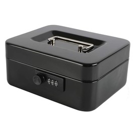 xydled Steel Cash Box Safe with Combination Lock,Money Safe Box with Removable Coin Tray,Medium,7.87"x 6.30"x 3.54",Black