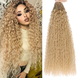 Xtrend 24 Inch Pre Looped Micro Curly Crochet Hair 8 Packs Honey Blond Brazilian Kinky Curly Braiding Hair Extensions Synthetic Deep Wave For Mini Senegalese Twist Hair for Women (30 Strands/Pack，27#)