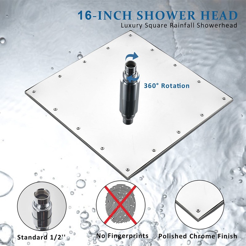 NeierThodore Polished Chrome Large 16 Inch LED Shower Head Solid