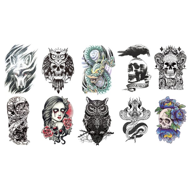Tattoo Stickers Japanese Carved Large Shoulder to Wrist Tattoo Stickers Men Women Tattoo Stickers Real Long Lasting Waterproof Tattoo Stickers Japanese Pattern 15x21CM (Set of 10)