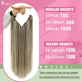 YoungSee Wire Real Hair Extensions Blonde Highlight Wire Hair Extensions Human Hair Light Brown Highlights with Platinum Blonde Fish Line Human Hair Extensions Blonde Highlight 80G 14Inch