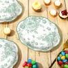 50Pcs Sage Green Floral Large Oval Paper Plates 12 x