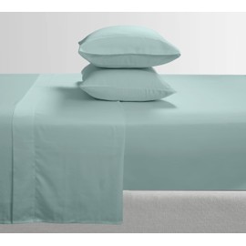 Feather & Stitch Softest 100% Cotton Sheets, 300 Thread Count Percale Weave Bedding, 16" Deep Pocket, Cooling Sheets, Breathable Bed Set, Hotel Premium Quality (Twin, Granite Green