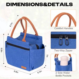 WELIDAY Lunch Bag Insulated Lunch Box Reusable Leakproof Spacious Cooler Tote for Women Men Adult with Bottle Holder and Front Zipper Pockets for Work Office Travel Picnic (Dark Blue)