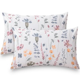 ATsense Cushion Cover 40 x 60 cm, Set of 2, 100% Cotton, Colourful Plants Flowers Pattern Pillowcase with Zip, Oeko-Tex Certified, Super Soft and Comfortable Cushion Cover