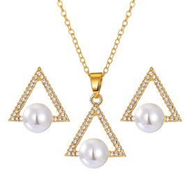 FDEETY Jewellery Set Women's Pearl Pendant Necklace Earrings Set Fashion Pearl Jewellery Wedding Jewellery Gift for Bride Bridesmaids