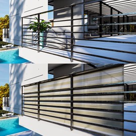 INFRANGE Balcony Privacy Fence Screen 3' x 12' Mesh Windscreen Fencing Shield Cover Included Cable Ties for Deck Apartment Porch Backyard Patio Outdoor, Beige White Strip