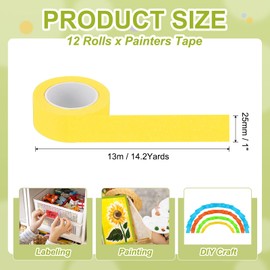 PATIKIL Yellow Masking Tape 1 Inch x 14 Yards, 12 Rolls Color Code Labeling Painters Tape for Arts Crafts Wall Painting Science Lab Organizing
