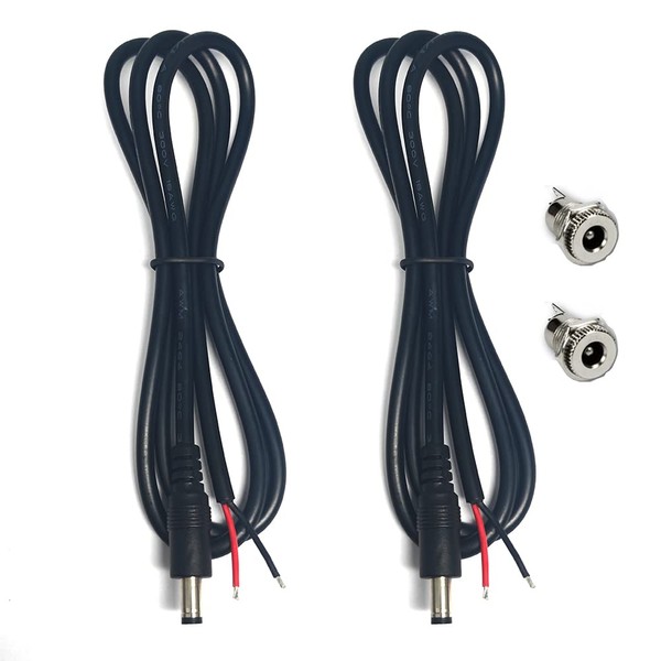 2PCS DC Power Pigtails Cable,3FT DC 5.5mm x 2.1mm Male