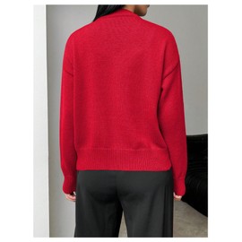 MakeMeChic Women's Wrap Cardigan Sweater Flower Button Down Pullovers Tops Red Small