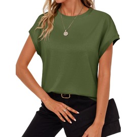 Cicy Bell Womens Summer Cap Sleeve T-Shirts Casual Loose Fit Tunic Tops Crew Neck Tee Shirts Army Green