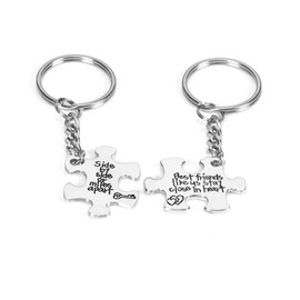 Best Friend Birthday Christmas Gifts for Bff Bestie Jigsaw Puzzle Matching Keyring for Friend Long Distance Friendship Gifts Side by Side Miles Apart Keychain