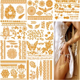 Lezed 9 Blatt Gold Temporäre Tattoos,Metallic Festival Accessoires,Erwachsene Party Zubehör, Wird Für Alltägliche Accessoires Für Mädchenfeiertagsfeiern Verwendet.