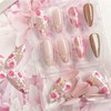 24Pcs Pink Flower Press on Nails Medium Almond Fake Nails