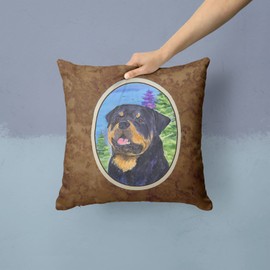 Caroline's Treasures SS1026PW1414 Rottweiler Fabric Decorative Pillow Machine Washable, Indoor Outdoor Decorative Pillow for Couch, Bed or Patio, 14Hx14W