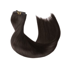 HOTBANANA Seamless Clip in Hair Extensions 16 inch 130g 7pcs Dark Brown Clip in Remy Human Hair Extensions Straight Hair Invisible PU Skin Weft