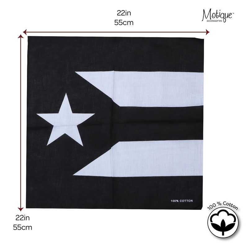 Motique Accessories Large Cotton Bandanas - Puerto Rican Flag- Black