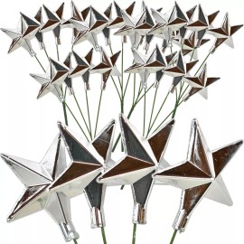 Lee Display Silver Star Picks Holiday Star Ornaments Christmas Tree Hanging Decorations 24pk