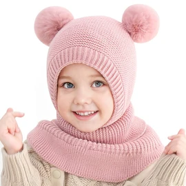 Rayson Winter Toddler Girl Boy Hat Knit Scarf Hat Fleece Pompom Hat Scarf Set for Baby Children 2-5 Years(Pink,One Size)