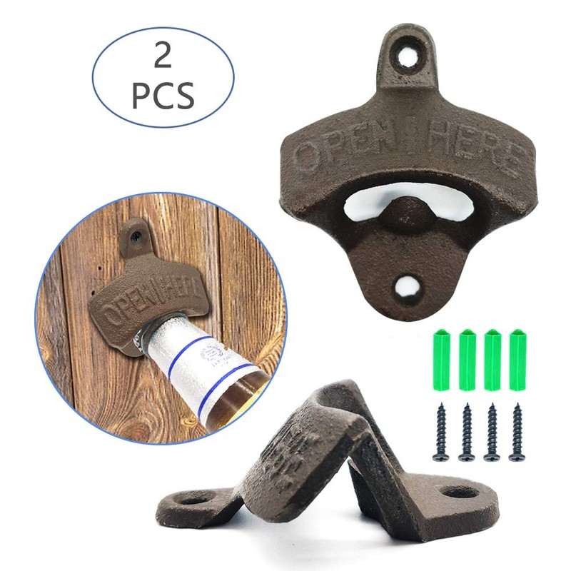 2PCS Cast Iron Wall Mounted Bottle Opener Vintage Rustic with