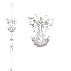 Beautiful Silver Design Angel Windchime, Glass, Metal, Resin Garden and Home Ornament (Design A)