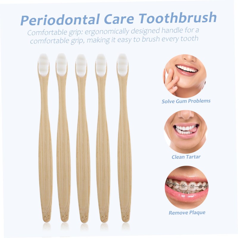 BIUDECO 5pcs Soft Adult Toothbrushes with Ergonomic Grip Minimalist Round