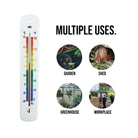 Wall Thermometer 215mm - Colour Coded Room Thermometer - Made in UK for Home Office, Garden or Greenhouse Indoor and Outdoor Temperature Thermometer Wall Mounted Multi Colour Scale