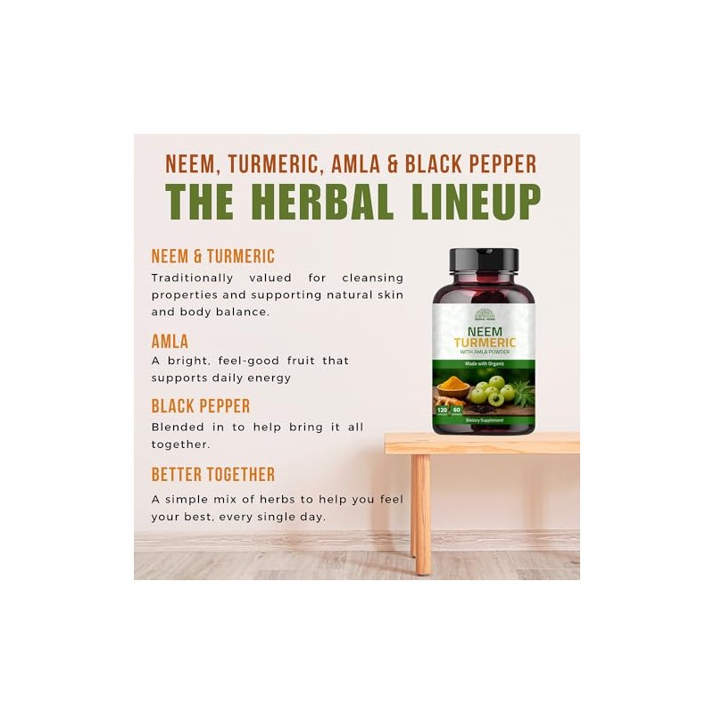 Neem Turmeric Capsules with Amla and Black Pepper 120 Veg