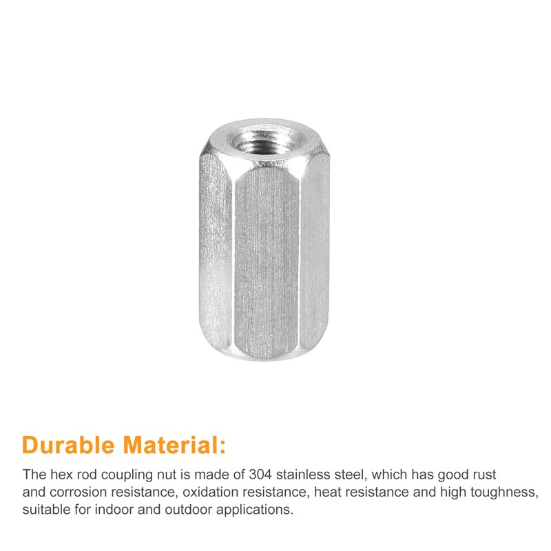 sourcing map M4 x 0.7-Pitch 12mm Length Coupling Nuts, 15pcs