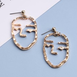 Yheakne Gold and Silver Drop Earrings, Abstract Face Design, Earrings Jewellery, Art Gifts for Women and Girls