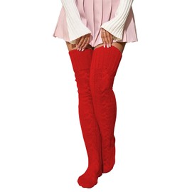 YELAIVP Women's Thigh High Socks Cable Knit Boot Socks Over the Knee Long Stockings Winter Leg Warmers