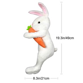 Easter Bunny Tree Topper Decorations,Spring Plush Rabbit Hugged Carrot for Tree Basket Stuffers Holiday Home Party Supplies Decor White
