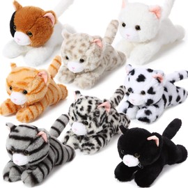 8 Pcs 8 Inch Plush Cat Stuffed Animals Bulk Soft Fluffy Kitten Plush Sets Assorted Cute Stuffed Cats for Boys Girls Birthday Baby Shower Party Favor Gifts Classroom School Carnival Awards (Lying)