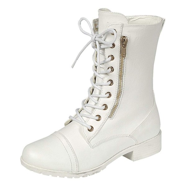 Forever Link Womens Round Toe Military Lace up Knit Ankle