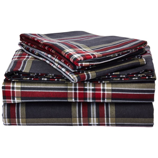 Tribeca Living HEPL170DPSSQU Heritage Plaid 5-Ounce Flannel Printed Extra Deep