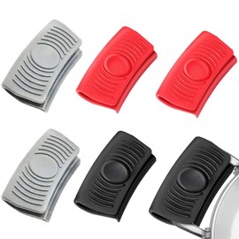3 Pair Silicone Assist Handle Holder,Pot Grip Handle Sleeve,Cast Iron Skillets Non-Slip Heat Resistant Pan Grip Cover for Cast Iron Woks, Pans, Griddles, Skillets, Plates (Red,Black,Gray)