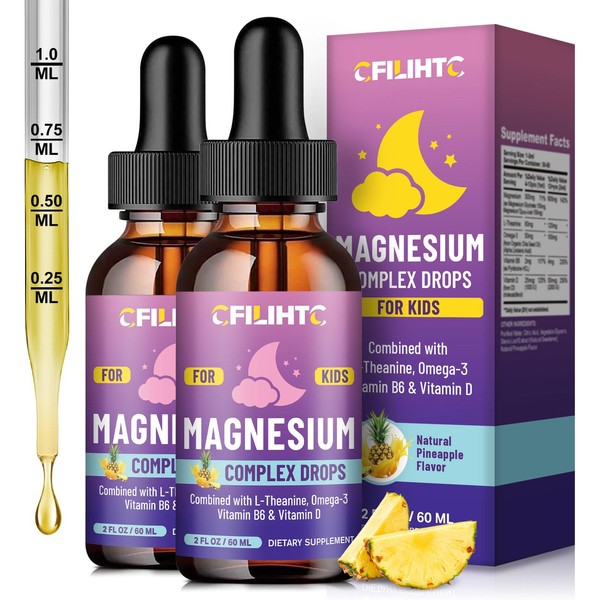 Kids Magnesium Liquid Drops-Magnesium Glycinate Liquid for Kids Supplement-w/L-theanine, Omega-3,